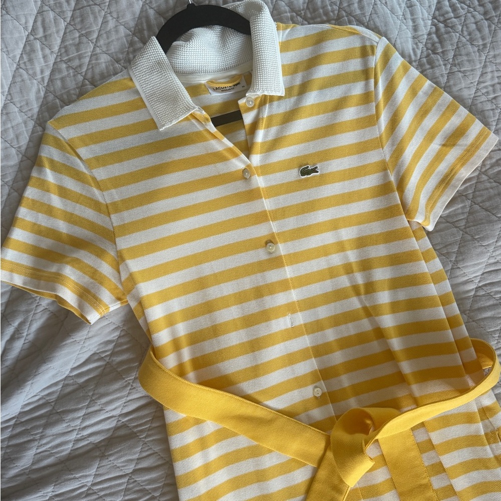 Lacoste Yellow and White Striped Polo Shirt Dress